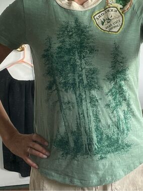 Anthropologie  trail shirt with trees.  100% cotton.